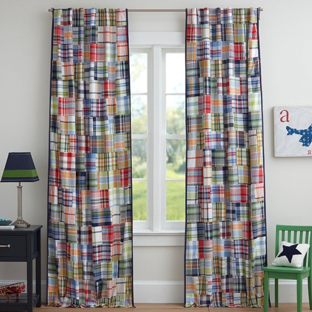 Pottery Barn Kids Madras Blackout Curtain Panels (2) 44x84